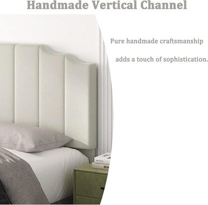 Queen Size Headboard Only, Velvet Wall Mounted Headboard Queen/Full Size for Adjustable Bed, Modern Vertical Channel Design with Curved Tufted Upholstered Head Board, Cream
