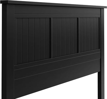 Serene Solid Wood Window-Pane Panel Headboard – Easy Assembly, Casual Coastal Style – Queen Size in Black