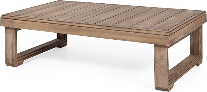 Christopher Knight Home Rammus 2 Pieces Outdoor Conversation Set, Acacia Wood Chat Set, Rectangular Coffee Table and Patio Loveseat Sofa, Slat Design Patio Furniture Set for Garden, Beige + Brown