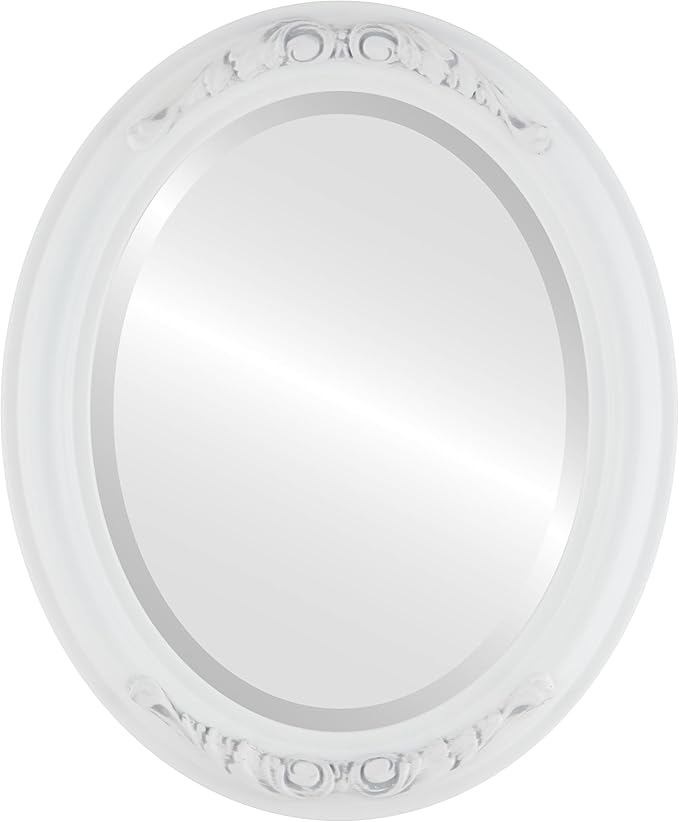 OVALCREST Oval Beveled Wall Mirror for Home Decor - Florence Style - Linen White - 20" x 16"