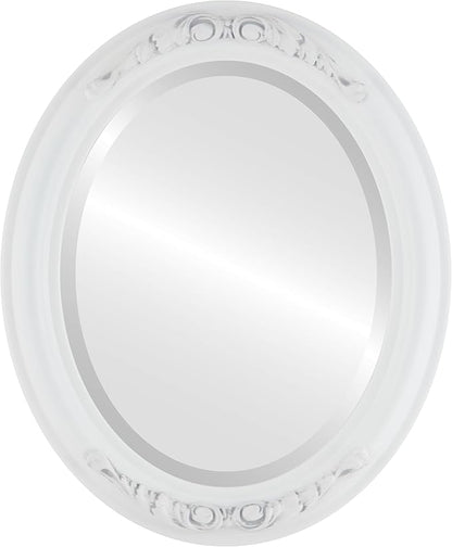 OVALCREST Oval Beveled Wall Mirror for Home Decor - Florence Style - Linen White - 20" x 16"