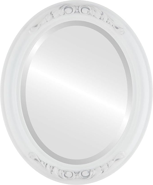OVALCREST Oval Beveled Wall Mirror for Home Decor - Florence Style - Linen White - 28" x 22"