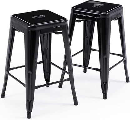 Vogue Furniture Direct 24" Bar Stools Black Backless Metal Barstools Indoor-Outdoor Counter Height Stools with Square Seat, Set of 2 - VF1571001