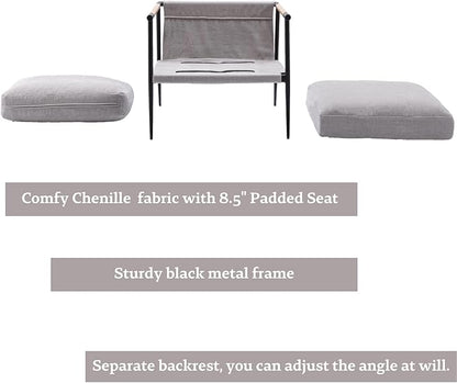 LukeAlon Mid-Century Chenille Accent Chair, Ultra Soft Living Room Chair with Metal Legs Modern Armchair Lounge Chair Upholstered Comfy Leisure Chair for Bedroom Reception Area Reading Room, Grey