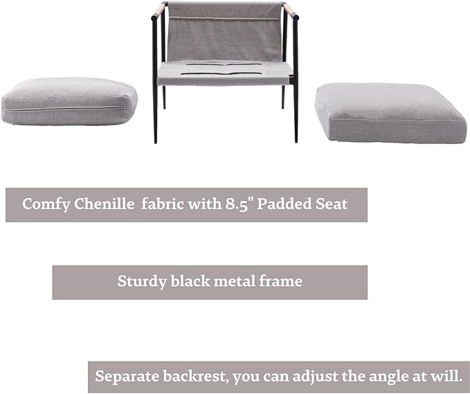 LukeAlon Mid Century Chenille Accent Chairs Set of 2, Ultra Soft Living Room Chairs with Metal Legs Modern Armchairs Upholstered Lounge Leisure Chairs for Bedroom Reception Area, Grey