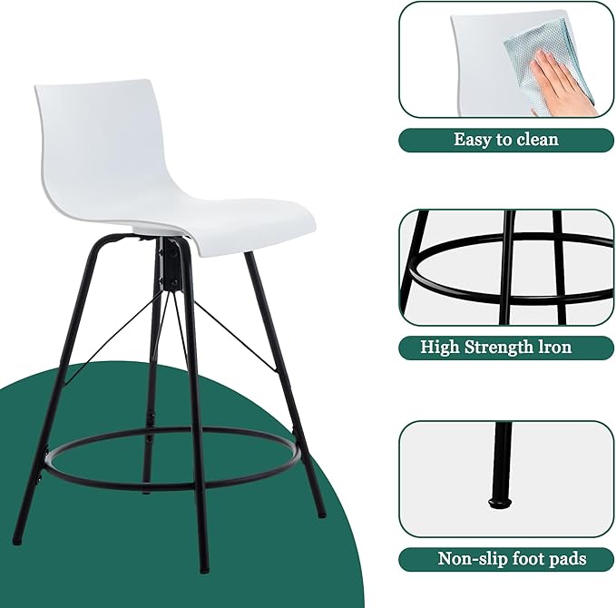 annjoe Swivel Bar Stools Metal Counter Height Stools Plastic Seat Chairs Set of 4 for Indoor Outdoor Home Kitchen Business (24" White)