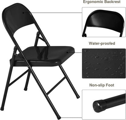 VECELO Metal Folding Chairs 4 Pack, Double Hinged Steel Frame Easy Foldable&Stackable for Office Kitchen Dinning Wedding Patio and Garden
