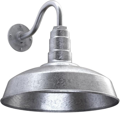 Steel Lighting Co. Gardena Barn Light | Outdoor Wall Mounted | 16" Dome | 11" Gooseneck | Farmhouse Light Made in America | Galvanized Exterior/Galvanized Interior