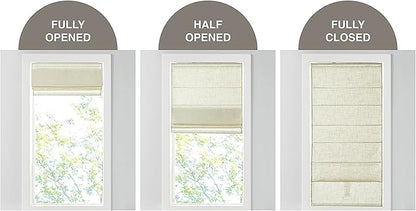 Madison Park Kyler Cordless Roman Shades - Single Panel, Lightweight Linen Blend Fabric, Natural Design, Easy Installation, Light Filtering Window Blind, Bedroom, Living Room Decor 35"W x 64"H Ivory