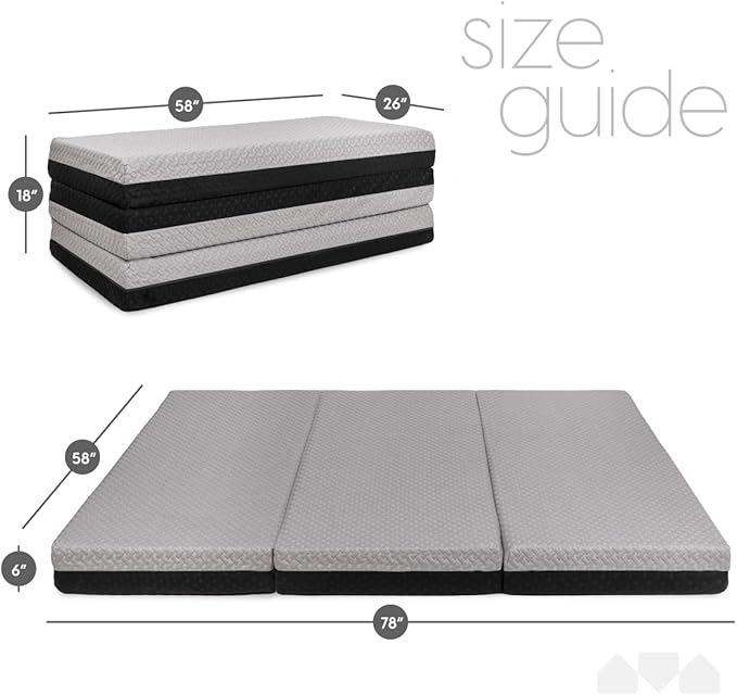 Milliard Dual Sided Premium Tri Folding Mattress, Memory Foam Foldable Mattress with Waterproof Washable Cover + Bonus Eye Mask Included