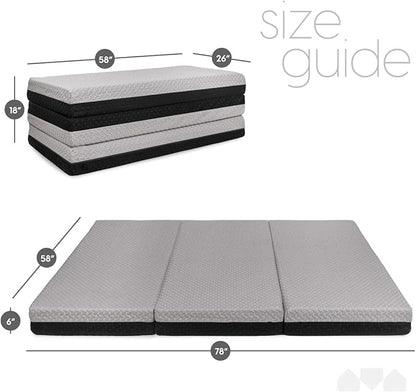 Milliard Dual Sided Premium Tri Folding Mattress, Memory Foam Foldable Mattress with Waterproof Washable Cover + Bonus Eye Mask Included