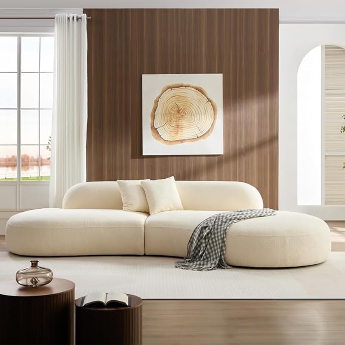 135.4" Oversized Curved Sofa, Modern Minimalist Comfy Sectional Couch, Upholsted Boucle Luxury Sofas Chaise, 6 Seater Modular Couches for Living Room Home Office Apartment(Right Facing,Beige)