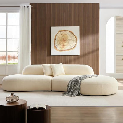 135.4" Oversized Curved Sofa, Modern Minimalist Comfy Sectional Couch, Upholsted Boucle Luxury Sofas Chaise, 6 Seater Modular Couches for Living Room Home Office Apartment(Right Facing,Beige)