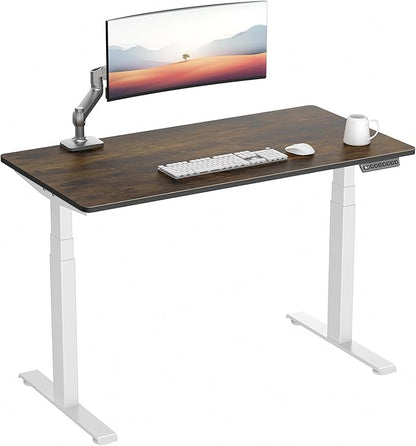 3 Stages Dual Motor Electric Standing Desk with One Piece Desktop, 48 x 24 Inch Adjustable Height Sit to Stand Up Desk for Home Office, Work & Study, White Frame & Brown Desktop (2 Packages)
