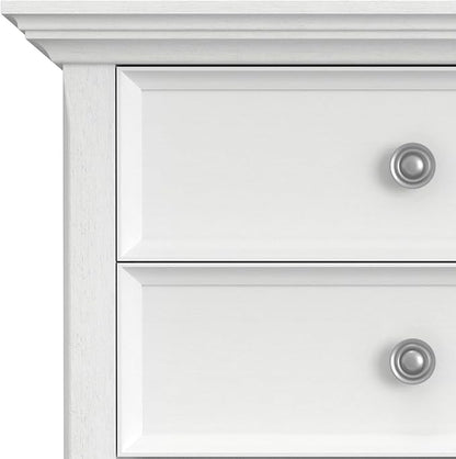 SIMPLIHOME Amherst Bedside Table - 24 inch Wide Solid Wood Nightstand Table in White, Transitional Bedroom Side or End Table with 2 Drawers, Open Storage Shelf and Bronze Hardware