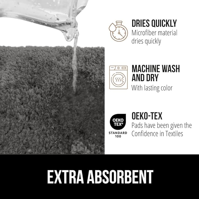 GORILLA GRIP Bathroom Rugs, 60x24, Ultra Soft Absorbent Mat, Thick Plush Bath Rug, Machine Washable, Microfiber Quick Dry, Mats for Shower, Bathtub and Floor, Home Decor Accessories, Charcoal