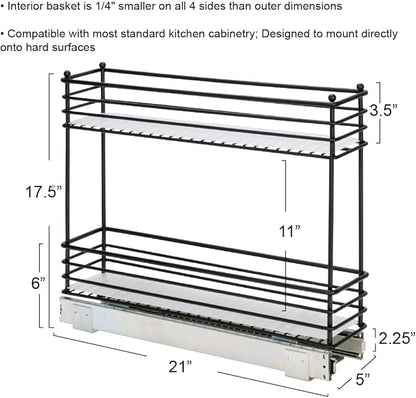 Household Essentials Glidez Multipurpose Paint-Finished Steel Pull-Out/Slide-Out Storage Organizer with Plastic Liners for Under Cabinet Use - 2-Tier Design, Black
