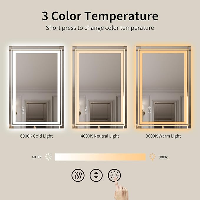 WTTY 48"x40" LED Bathroom Mirror with Lights, Front Lighted Bathroom Vanity Mirrors for Wall, Anti-Fog, Dimmable Wall Mirrors for Bathroom, Memory, Shatter-Proof, Double LED Vanity Mirror