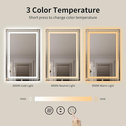 WTTY 48"x40" LED Bathroom Mirror with Lights, Front Lighted Bathroom Vanity Mirrors for Wall, Anti-Fog, Dimmable Wall Mirrors for Bathroom, Memory, Shatter-Proof, Double LED Vanity Mirror