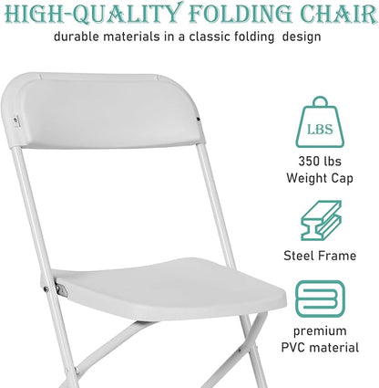80 Pack Plastic White Folding Chairs, Portable Stackable Commercial Party Folding Chairs with Steel Frame 350lbs for Home Office Outdoor Indoor Office Wedding Party Event