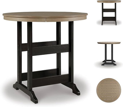 Signature Design by Ashley Fairen Trail Modern Round Bar Table with Umbrella Option , Black & Brown