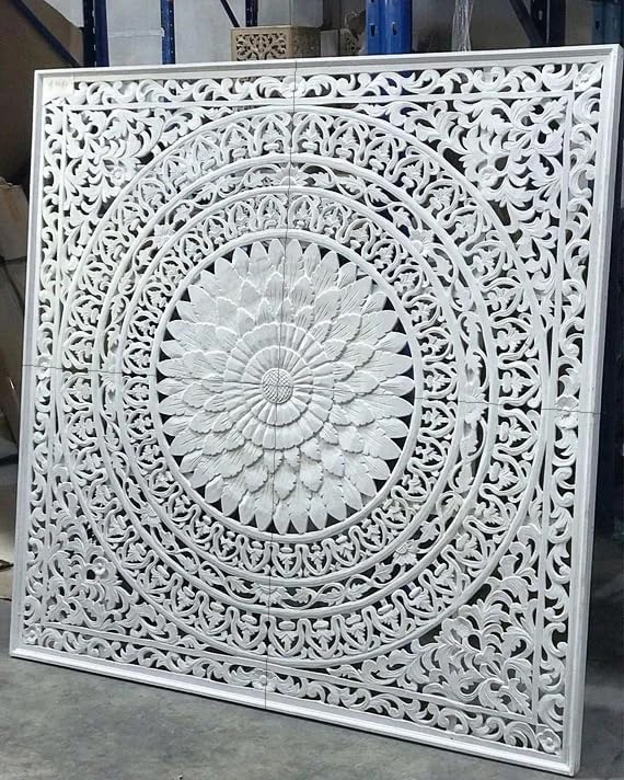 Queen Wood Headboard Rustic | Carved Full Head Board Only | Wooden Wall Art Full Size Bed | Wall Mount Decor King or Queen | Bed Headboard Panels