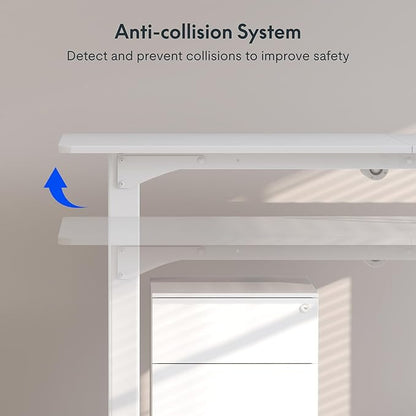 FLEXISPOT 4 Legs Standing Desk 63 x 28 Inch Electric Adjustable Height Desk with Splice Board Home Office Sit Stand Up Desk, White Top + White Frame