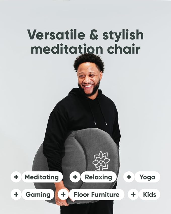 Mindful Modern Meditation Chair | Adjustable Floor Chair with Back Support | Padded Floor Seat for Posture Support and Comfort | Portable Folds Flat for Storage | Indoor/Outdoor Use | Slate Grey