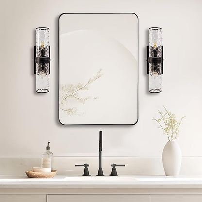 ANDY STAR Wall Mirror for Bathroom, 30"x40" Black Bathroom Mirror, Modern Rounded Rectangle Metal Frame Mirror for Vanity, Matte Stainless Steel
