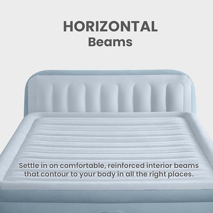 Intex 64449ED Dura-Beam Deluxe Plush Air Mattress with Headboard: Fiber-Tech - Queen Size - Built-in Electric Pump - 18in Bed Height - 600lb Weight Capacity