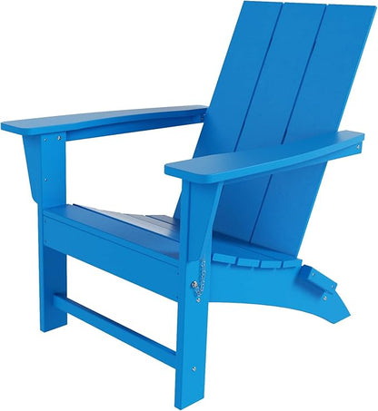 Costaelm Folding Adirondack Chairs, Outdoor Patio Adjustable Lawn Chairs, Weather Resistant Outside Firepit Chairs for Porch, Poolside, Garden, Backyard Deck, Pacific Blue