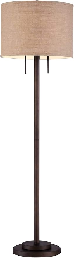 Possini Euro Design Garth Modern Industrial Standing Floor Lamp 63 1/2" Tall Oil Rubbed Bronze Brown Metal Burlap Fabric Drum Shade Decor for Living Room Reading House Bedroom Home Office House