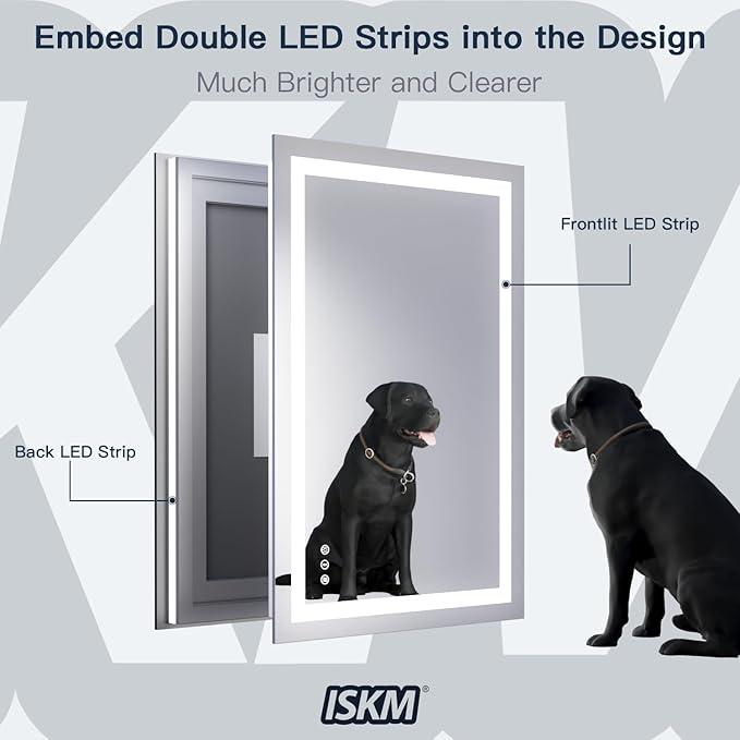 ISKM 60'' x 36'' LED Mirror for Bathroom Lighted Vanity Mirror for Wall Front Lights + Backlit LED Bathroom Mirror Anti-Fog Tempered Glass ETL Listed