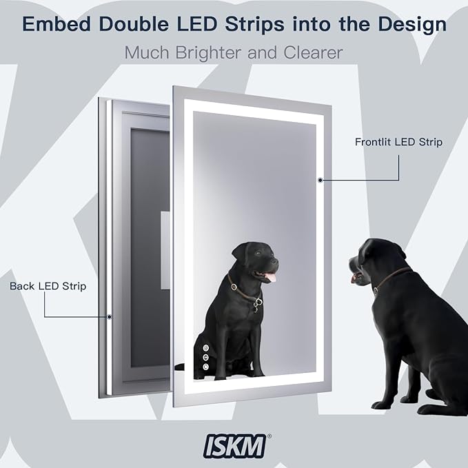 ISKM 36'' x 24'' LED Mirror for Bathroom Lighted Vanity Mirror for Wall Front Lights + Backlit LED Bathroom Mirror Anti-Fog Tempered Glass ETL Listed