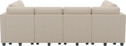 Belffin Oversized 12 Seat Modular Sectional Sleeper Sofa Convertible Sleeper Sofa with Storage Seat Large Corduroy Modular Sectional Couch for Living Room Beige