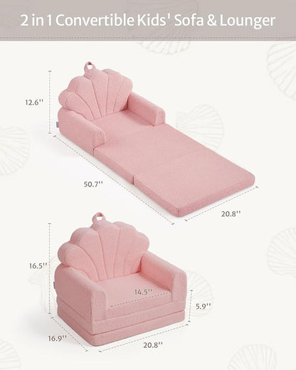 Blissful Diary Kids Couch, 2-in-1 Soft Toddler Couch Fold Out, Toddler Chair Comfy, Convertible Sofa to Lounger, Kids Furniture for Playroom, Gift for Birthday, Children's Day, Pink Shell
