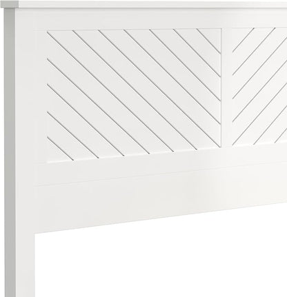 Serene Farmhouse Style Wood Bed in King Size with Chevron Scoring Headboard, Coastal Modern Design, Sturdy, Easy Assembly, Ample Underbed Storage, White Finish