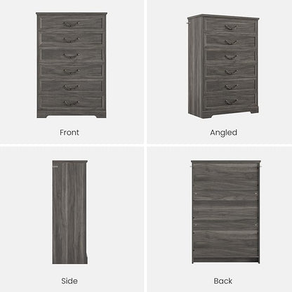DICTAC Farmhouse 6 Drawers Dresser for Bedroom, 48.2" Tall Dressers Chest of Drawer, Large Storage Closet Organizer with Natural Texture and Vintage Metal Handle, Wooden Vertical Dresser for Hallway