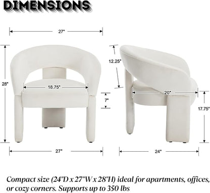 LukeAlon Mid Century Modern Velvet Accent Chairs Set of 2 – Round Barrel Back Armchairs, Comfy Upholstered Lounge Chairs for Living Room, Bedroom, Office, Waiting Rooms, Beige