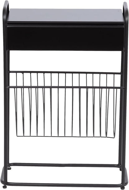 Kate and Laurel Kura Elegant Narrow Side Table, 19 x 9 x 26, Black, Modern Glam Slim Lift-Top Living Room End Table with Bottom Wire Rack for Entryway or Family Room Storage