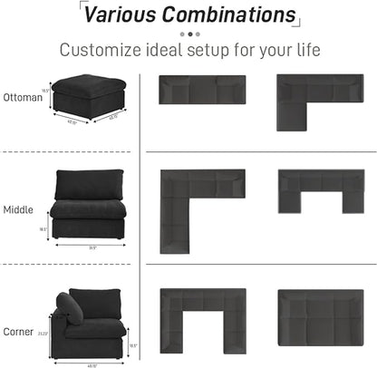 Cloud Modular Sectional Sofa Couch,Oversized Couch 8 Seater for Living Room,160.6" U Shaped Convertible Couches with Storage Ottoman, Covers Washable&Replaceable