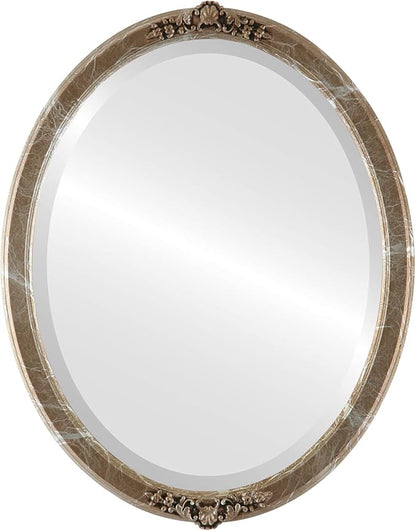 OVALCREST Oval Beveled Wall Mirror for Home Decor - Athena Style - Champagne Silver - 26" x 22" Outside Dimensions