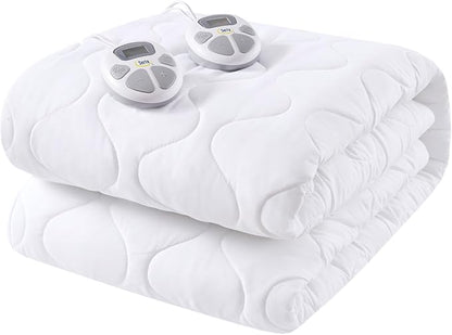 Serta Heated Mattress Pad Twin Size - Electric Mattress Pad, 10 Heat Setting Controller, Auto Shut Off Timer, Deep Elastic Pocket, Up to 17", ETL Certified, Machine Wash, White (Pack of 2)