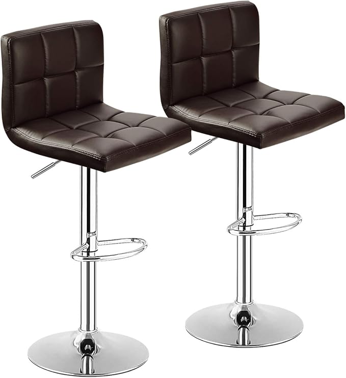 COSTWAY Adjustable Height PU Leather Barstools Set of 2, Brown