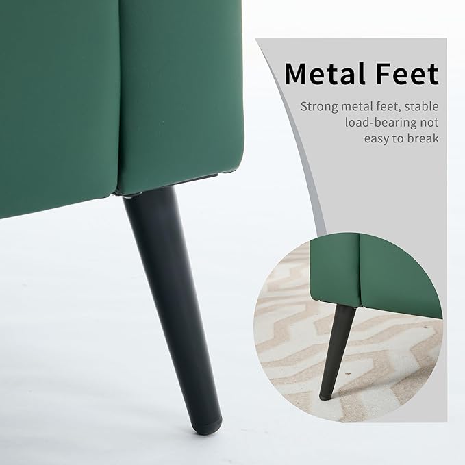 YISHENG Mid-Century Modern Living Room Accent Chairs Set of 2 - Oversized Faux Leather Armchairs with Removable Cushions & Metal Legs, Comfortable Sofas for Office/Lounge/Bedroom/Reception,Green