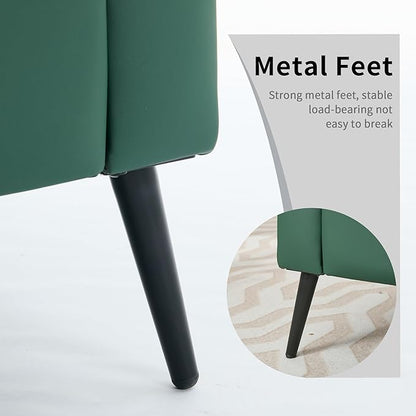 YISHENG Mid-Century Modern Living Room Accent Chairs Set of 2 - Oversized Faux Leather Armchairs with Removable Cushions & Metal Legs, Comfortable Sofas for Office/Lounge/Bedroom/Reception,Green