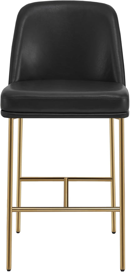 CHITA Counter Height Bar Stools Set of 2, FSC Certified Metal Barstools for Kitchen Island, 27" H Seat Height, Faux Leather, Black