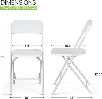 Magshion Plastic Folding Chairs 10 Pack White Foldable Dinning Chairs for Wedding Parties Event Outdoor Indoor Lightweight Chair 330lbs Capacity