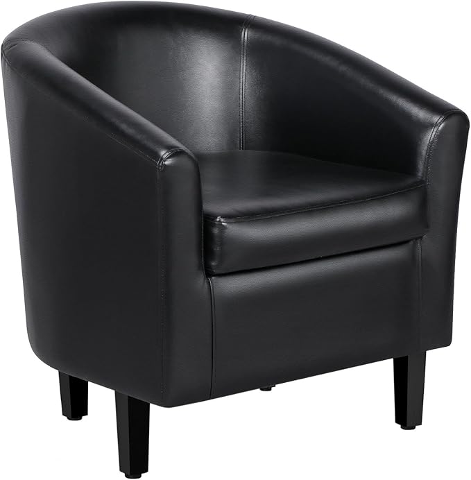 Yaheetech Barrel Chair, Faux Leather Accent Chair, Leather Armchair Club Chair with Soft Padded and Sturdy Legs for Living Room/Bedroom/Study/Waiting Room, Black
