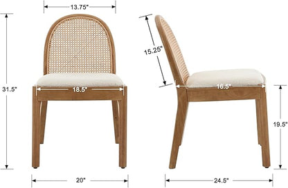Rattan Dining Chairs Set of 6, Modern Dining Room Chairs with Cane Back Comfy Accent Sherpa Upholstered Boucle for Kitchen/Restaurant/Living Room, White